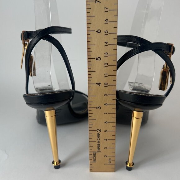 Tom Ford Padlock Naked Pointy Toe Black Leather Sandals Size 37.5 US7.5 - Picture 7 of 15